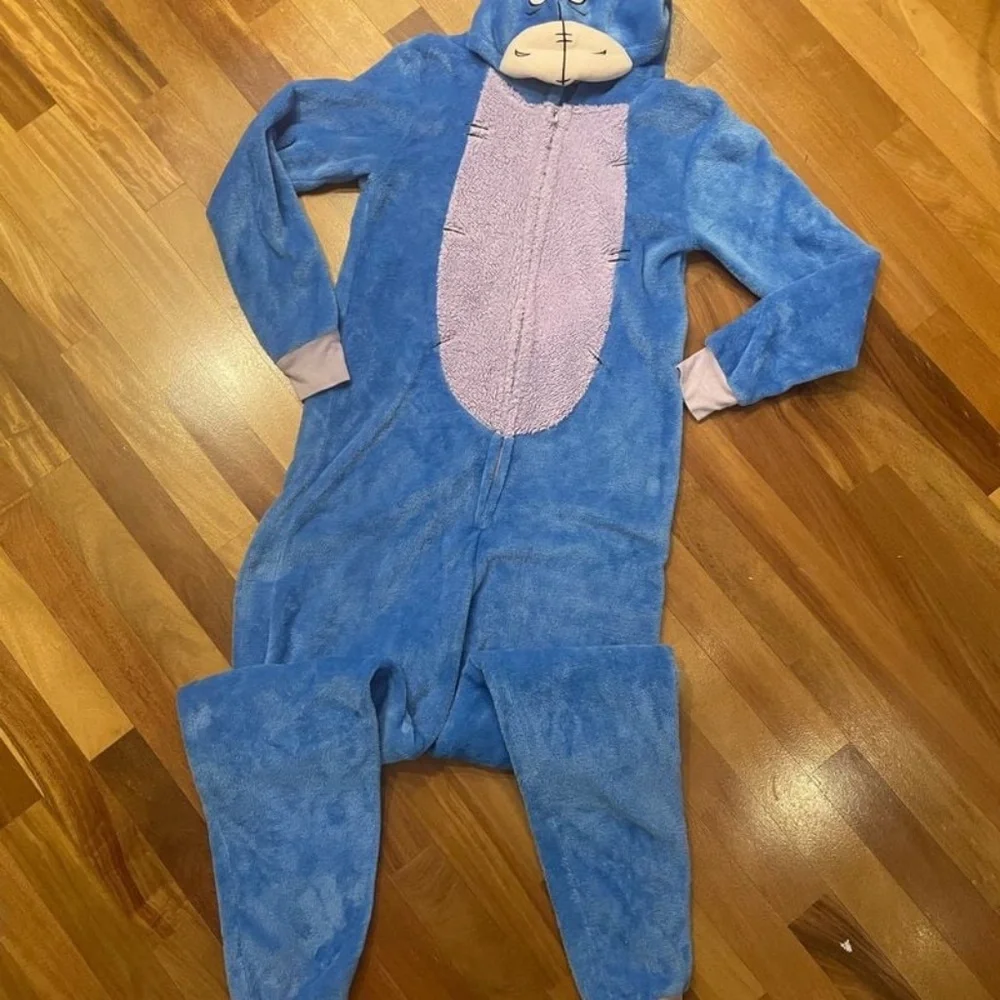 Disney Eeyore Hooded One Piece Sleepwear Pajamas Jump Suit Adult XL with Tail - Picture 4 of 6